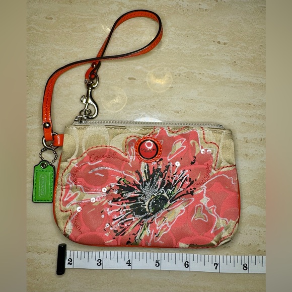 Gently Used Coach Fabric Floral Sequins Wristlet - Picture 3 of 5
